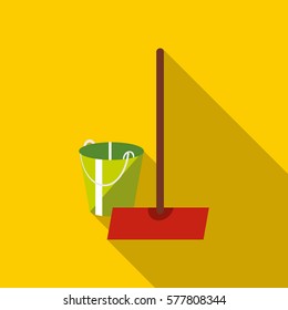 Flat illustration of mop and bucket vector icon for web