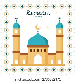 Flat illustration of a mosque. Background for Ramadan kareem