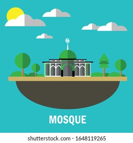 flat illustration mosque on a sunny day