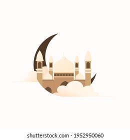 ilustración plana de una mezquita con la luna