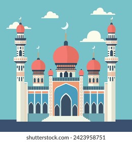 flat illustration of a mosque with vibrant color