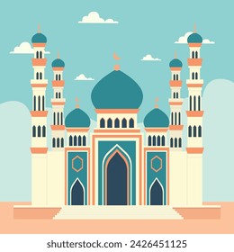 flat illustration of a mosque with vibrant color