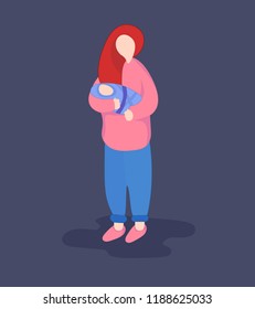 Flat illustration of mother with child. Vector illustration of family - mother and child