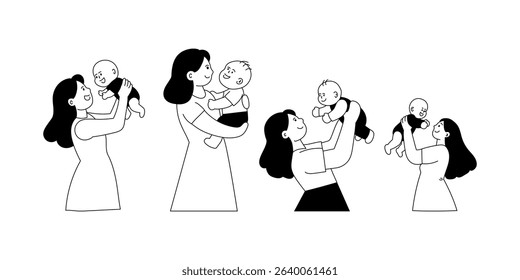 flat illustration of a mother holding a baby