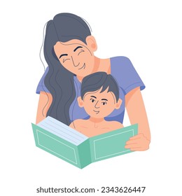 Flat illustration of mother reading 