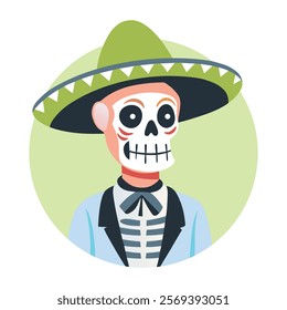 A flat illustration of a muerto character 