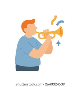 Flat Illustration Musician Playing Trumpet Icon Design for Music Concert