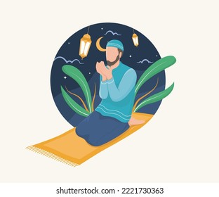 Flat illustration of a Muslim character praying