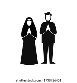 flat illustration of muslim couple blessing Eid mubarak isolated on white background