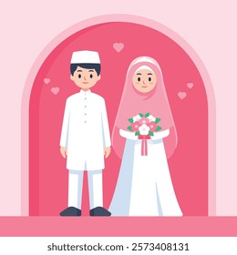 Flat illustration of muslim wedding couple bride and groom