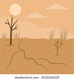 Ilustração plana desastre natural seca, desenho animado seca, ilustração floresta seca 