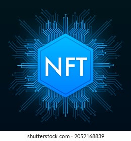 Flat illustration with nft laptop screen. Banner vector. Flat design. Vector design art.