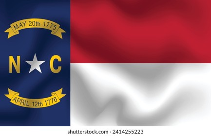 Flat Illustration of North Carolina State flag. North Carolina flag design. North Carolina State waves flag.
