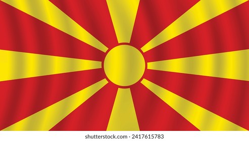Ilustración plana de la bandera de Macedonia del Norte. Diseño de la bandera nacional de Macedonia del Norte. Bandera de la ola de Macedonia del Norte.
