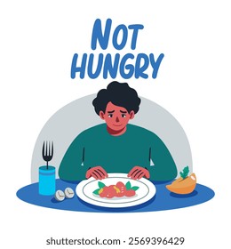 A flat illustration of not hungry character 