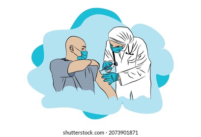 flat illustration of a nurse or doctor doing a COVID-19 vaccine. procedures to prevent the outbreak of the coronavirus pandemic. vector