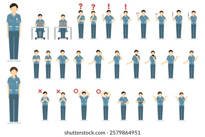 Flat illustration: Nurse front set (green)
