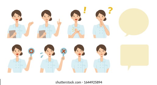 A flat illustration of a nurse wearing a light blue lab coat in a white coat isolated on white background. Vector illustration.