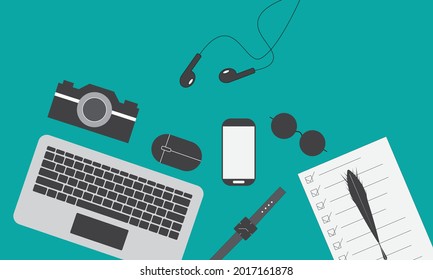  flat illustration of office accessories