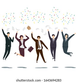 
flat illustration of office worker jumping on a happy celebration. vector