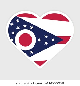 Flat Illustration of Ohio state flag in Heart shape. Vector Ohio flag in Heart.
