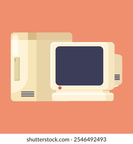 Flat illustration old computer style, old school style, pc desktop