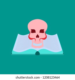 flat illustration on background of book skull