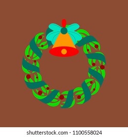 flat illustration on background of Christmas wreath