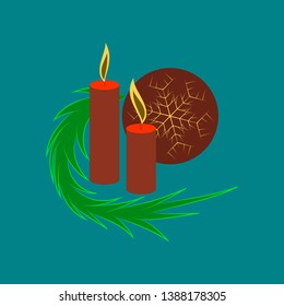 flat illustration on background of Christmas balls and candles