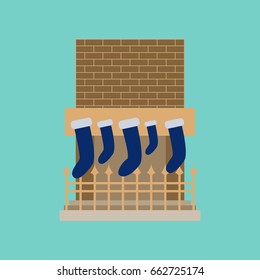flat illustration on background of Fireplace Christmas Socks