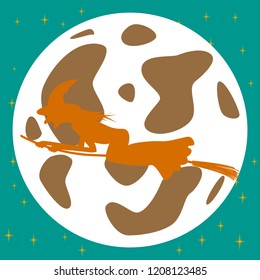 flat illustration on background of Full Moon witch