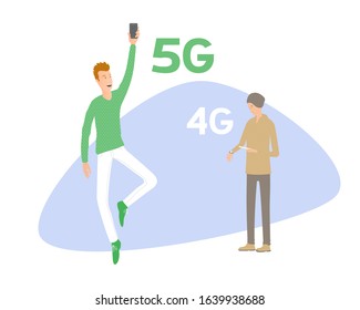 Flat illustration on the theme of 5g with two guys.