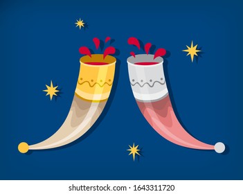 Ilustración plana sobre el tema de la viticultura georgiana. Icono vector de un cuerno tradicional para beber vino. Recuerdo turístico de Tiflis.