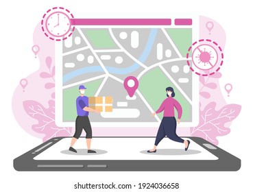 Flat Illustration of Online Delivery for Order Tracking, Courier Service, Goods Shipping, City Logistics