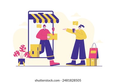 Flat Illustration Online Shopping Delivery Service