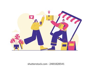 Flat Illustration Online Shopping Order Delivery Service