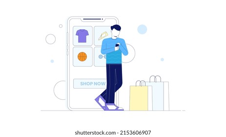 Flache Illustration von Online-Shopping. Geeignet für Landing Page, Website, Web Design, UI Design, etc.
