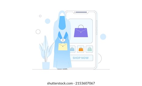 Flache Illustration von Online-Shopping. Geeignet für Landing Page, Website, Web Design, UI Design, etc.