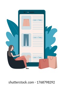 Flat illustration. Online store. Online shopping. Illustration for the landing page. Shopping on the isolation.