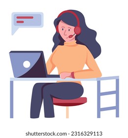 Ilustración plana de la asistencia en línea