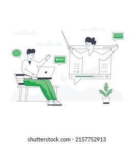 Eine flache Illustration des Online-Lehrers 

