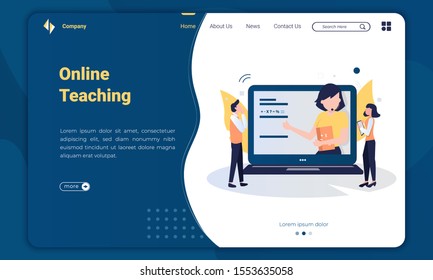 Flat illustration of online teaching on landing page template, Flat design about online learning