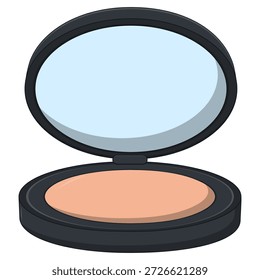 Ilustração plana face aberta cosmética do pó com espelho