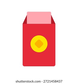 Flat illustration of an open red envelope showing a paper money. Ideal for prosperity themes, Lunar New Year visuals, fortune symbols, and festive greeting designs.