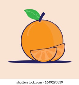 Flat Illustration. Orange fruit isolated on plain background. Suitable for wallpaper, banner, Children book illustration, card invitation, flyer, web design. Healty Food.