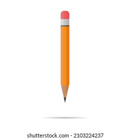 Flat illustration with orange pencil icon. Isolated vector illustration. Paper art card with orange pencil icon.