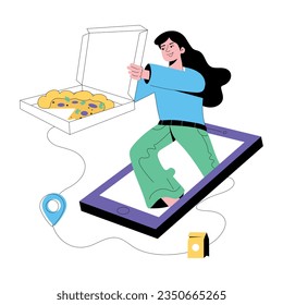Ilustración plana de la pizza de pedido 