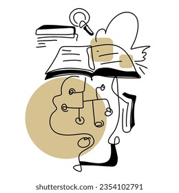Flat Illustration Outline Intelligence Book with a Thinking Cloud is perfect for website UI UX, simplifying complex ideas visually and offering users an interactive learning experience