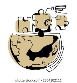 Flat Illustration Outline Intelligence Puzzle Globe is used for website UI UX, seamlessly guiding users through intricate concepts. Its visual representation adds clarity and enhances user experience