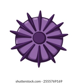 Flat illustration of a Pacific sea urchin with deep purple spiky body, minimalistic design, clean background, modern aesthetic